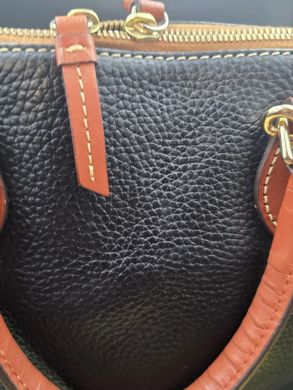 Dooney & Bourke Black and Brown Pebble Leather Satchel